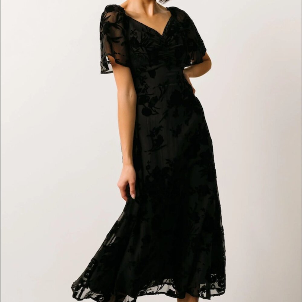 Mera Velvet Midi Dress - Black - XL
